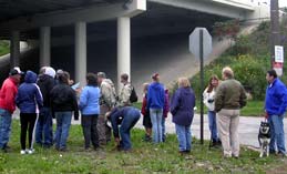 Hikers look at map of Treadway (under the Jennings Freeway